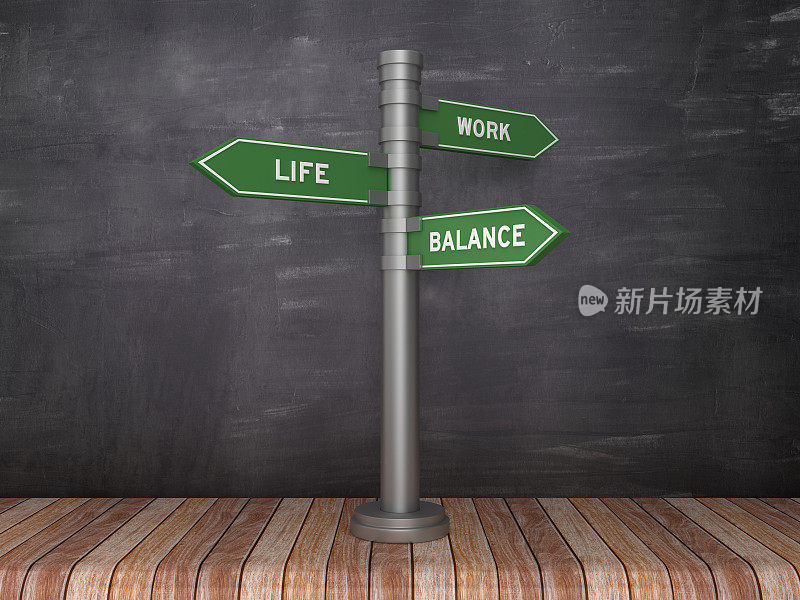 生活工作平衡方向标志黑板- 3D渲染